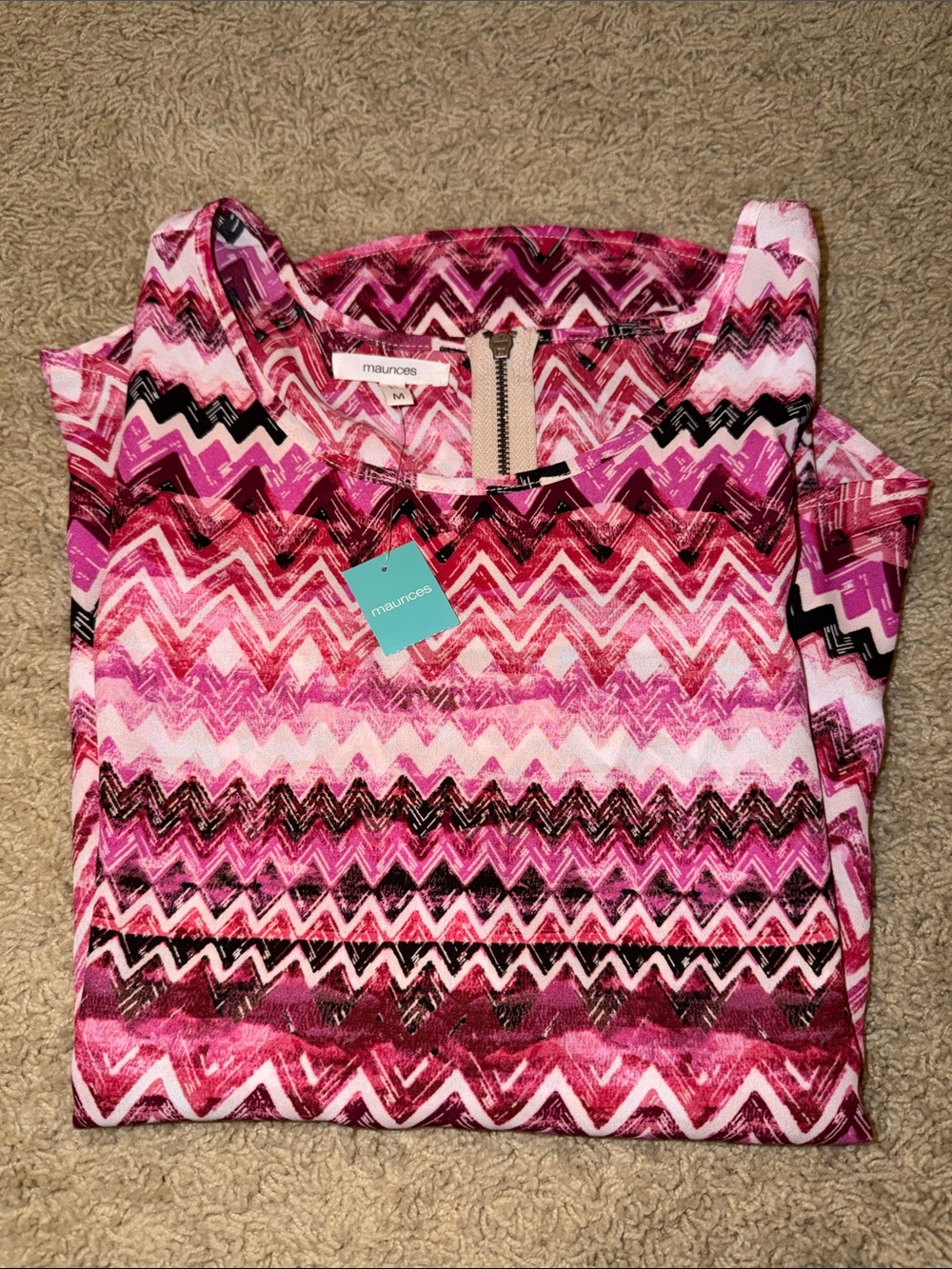 Maurices Pink Chevron Tank Top with Black Accents